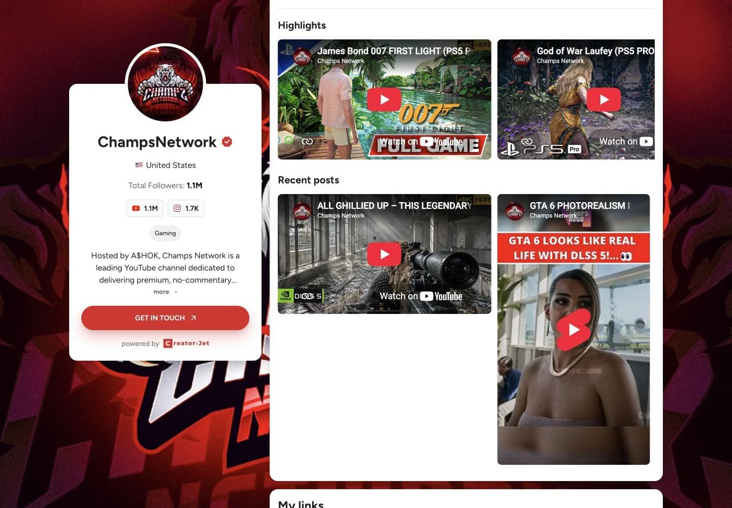 Media kit example from ChampsNetwork