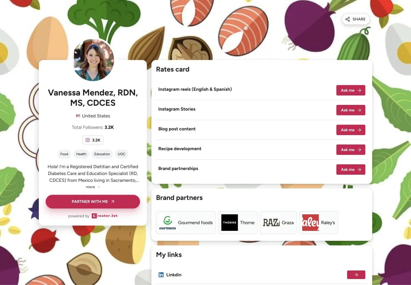 Media kit example from Vanessa Mendez