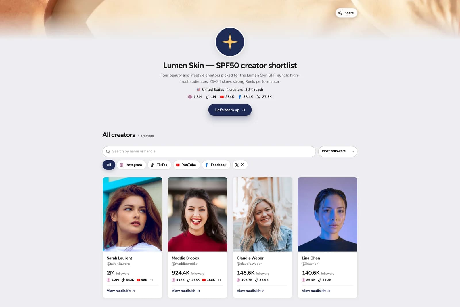 Pitch decks de talento creados a partir de un briefing de marca