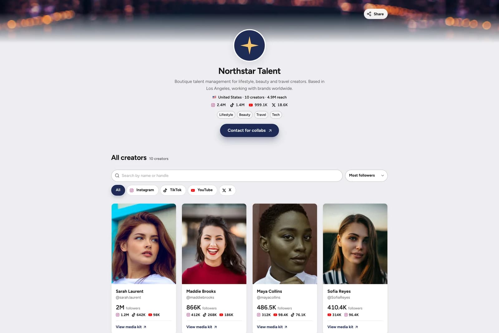 Gestión de roster de creadores con la imagen de tu agencia