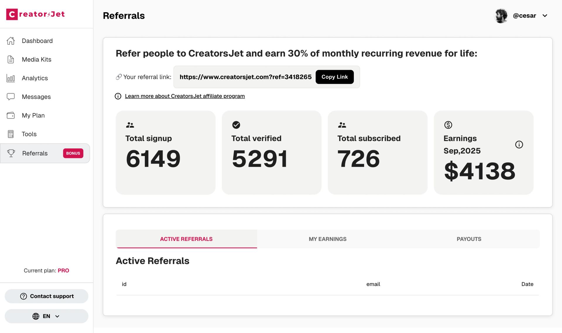 referrals dashboard