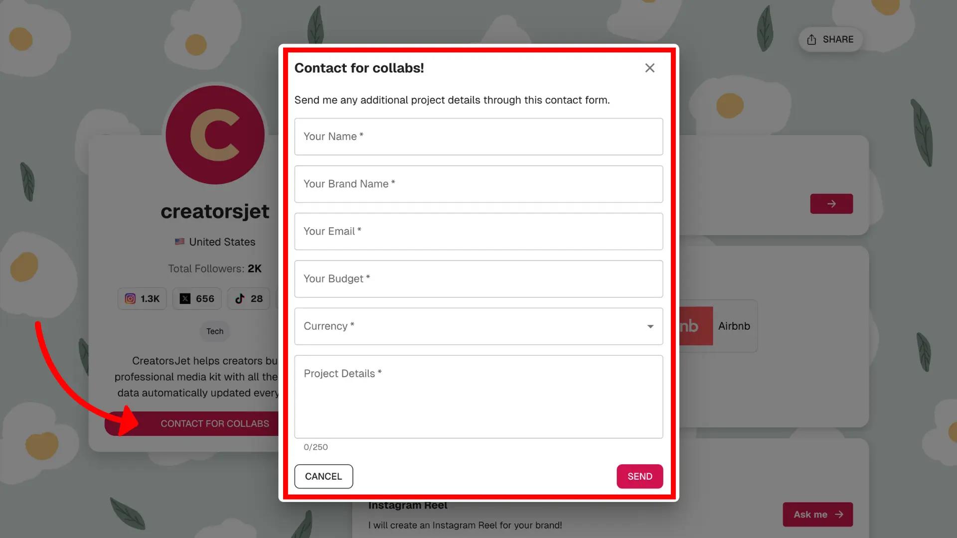 Influencer media kit contact information