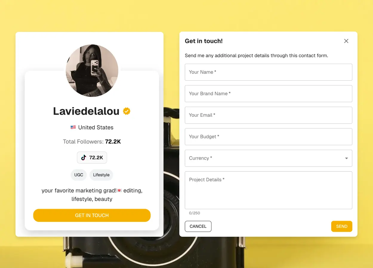 Brand inquiry form inside a media kit